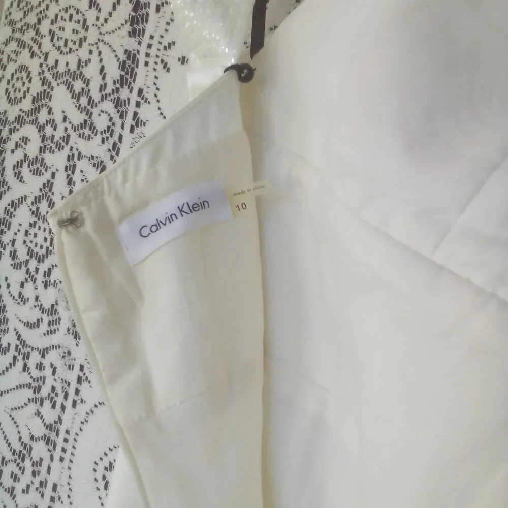 Calvin Klein Long Ivory Satin Gown w/embellished straps Size: 10 NWT - Picture 5 of 8